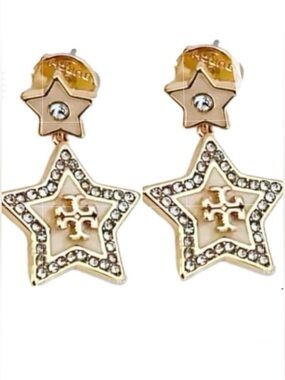 TORY BURCH GOLD LOGO PAVÉ FALLING STAR DROP EARRINGS ⭐️